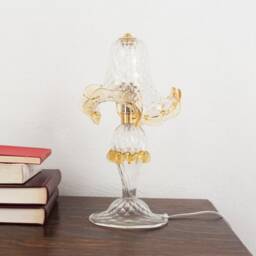 Clear Murano Glass Table Lamp With Artistic Amber Decoration, Handmade Made in Italy - thumbnail 3