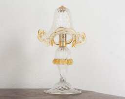Clear Murano Glass Table Lamp With Artistic Amber Decoration, Handmade Made in Italy - thumbnail 1