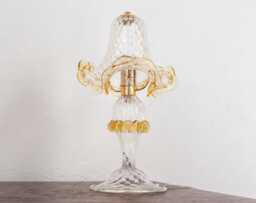 Murano Glass Table Lamp, Clear With Amber Detail - Handmade in Italy