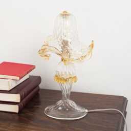 Murano Glass Table Lamp, Clear With Amber Detail - Handmade in Italy - thumbnail 2