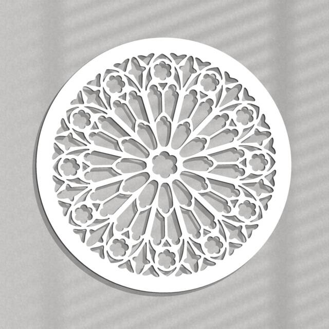 3D Ornament Wood Wall Art Decor, Notre Dame, Gothic Rosette, Openwork Picture, Living Room, Wooden Panelornament - image 1