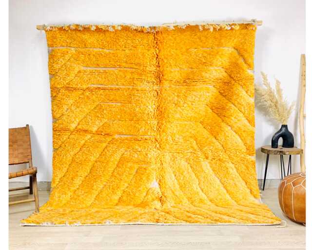Hand Tufted Yellow Moroccan Rug, Shag Custom Made Carpet, Large Area Berber Rug - image 1