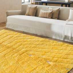 Hand Tufted Yellow Moroccan Rug, Shag Custom Made Carpet, Large Area Berber Rug - thumbnail 3