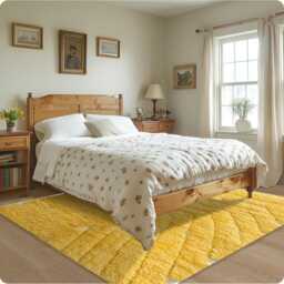 Hand Tufted Yellow Moroccan Rug, Shag Custom Made Carpet, Large Area Berber Rug - thumbnail 2