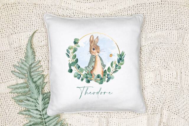 Personalised Baby Children's Cushion, New Gift, Green Eucalyptus Name Nursery Decor Boy/Girl/Neutral, Pillow - image 1