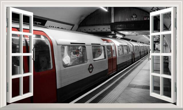 UK London Tube Train Underground England Magic Window Wall Self Adhesive Sticker Decal Print Graphic Design Poster 1M/1.5M Wide