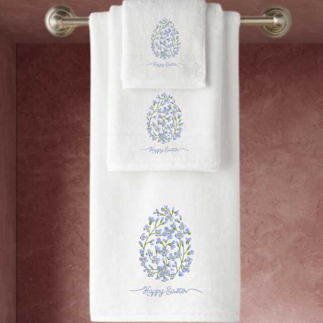 Embroidered Cotton Towels, Floral Easter Egg Design, Personalised - image 1