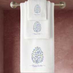 Embroidered Cotton Towels, Floral Easter Egg Design, Personalised
