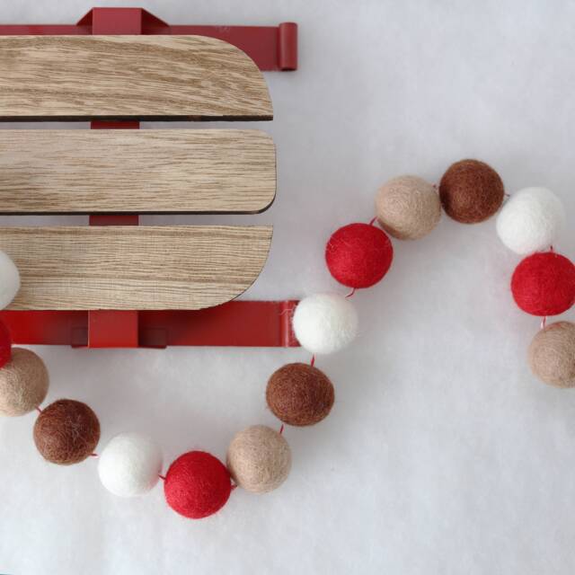 Peppermint Mocha - Felt Ball Garland Christmas Holiday Decor Pom Pom Red - image 1