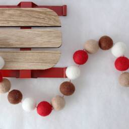Peppermint Mocha - Felt Ball Garland Christmas Holiday Decor Pom Pom Red - thumbnail 1