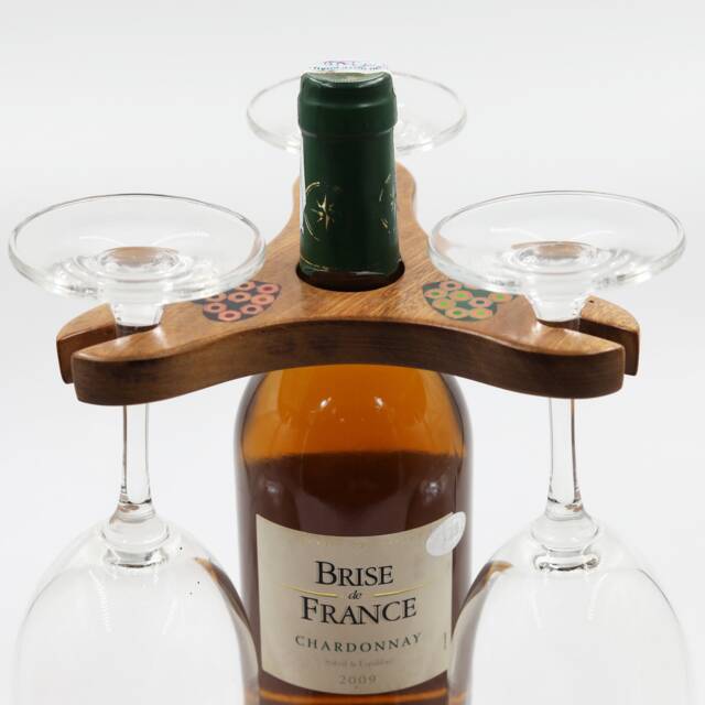 Colored Pencil Wine Bottle Holder Resin Wood Rack, 3 Stem Glass - image 1