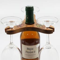 Colored Pencil Wine Bottle Holder Resin Wood Rack, 3 Stem Glass - thumbnail 1