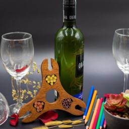 Colored Pencil Wine Bottle Holder Resin Wood Rack, 3 Stem Glass - thumbnail 4