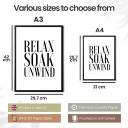 Relax Soak Unwind Print - Women's Bathroom Tranquility Wall Art in A Variety Of Sizes - thumbnail 2