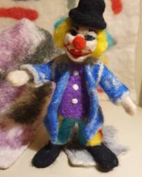 Clown Felted Figurin, Art Doll, Magical Clown, Hand Made, Wool Figure - thumbnail 1
