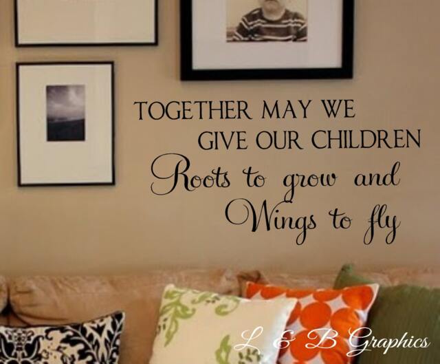 Vinyl Wall Decal - Roots To Grow & Wings Fly-Home Decor - Collage Picture Wall - Children - Family Room - Entryway - image 1
