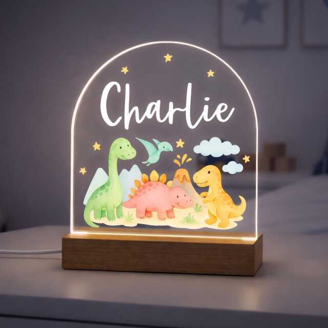 Personalised Led Dinosaur Light, Kids Night Light Lamp, Gifts For Bedroom, Birthday Kids, Boys Bedroom Nursery - image 1