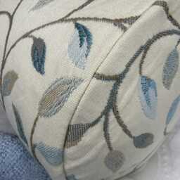 "Country Style Bolster Cushion Cream & Duck Egg Leaf Trail Design - Voyage Fabric 16"" X 6" - thumbnail 3