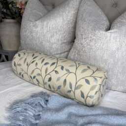 "Country Style Bolster Cushion Cream & Duck Egg Leaf Trail Design - Voyage Fabric 16"" X 6" - thumbnail 4