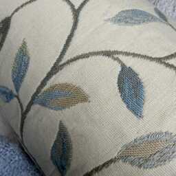 "Country Style Bolster Cushion Cream & Duck Egg Leaf Trail Design - Voyage Fabric 16"" X 6" - thumbnail 2