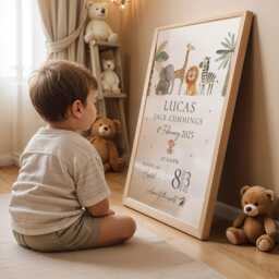 Personalised Baby Birth Print Keepsake Gift For Baby, Safari Jungle Animal Neutral Nursery Theme - thumbnail 3