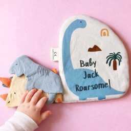 Personalised Dinosaur Crinkle Book - Baby Shower Gift, Newborn Sensory Montessori Toy