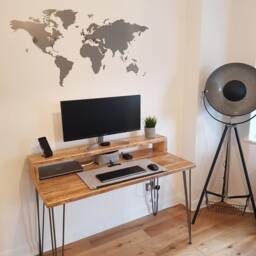 Reclaimed Wood Desk With Monitor Stand Industrial Hairpin Leg - thumbnail 2
