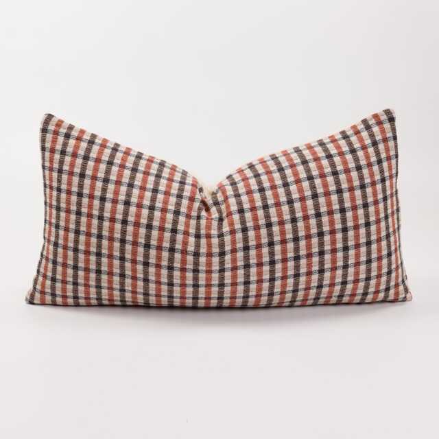 Red Brown Plaid Throw Pillow Cover, Beige Checkered Cotton, Kapok Insert Option - image 1