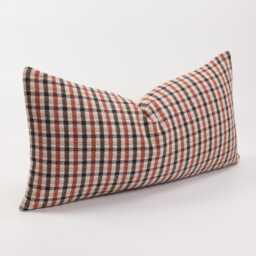 Red Brown Plaid Throw Pillow Cover, Beige Checkered Cotton, Kapok Insert Option - thumbnail 3