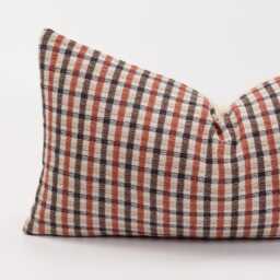 Red Brown Plaid Throw Pillow Cover, Beige Checkered Cotton, Kapok Insert Option - thumbnail 2