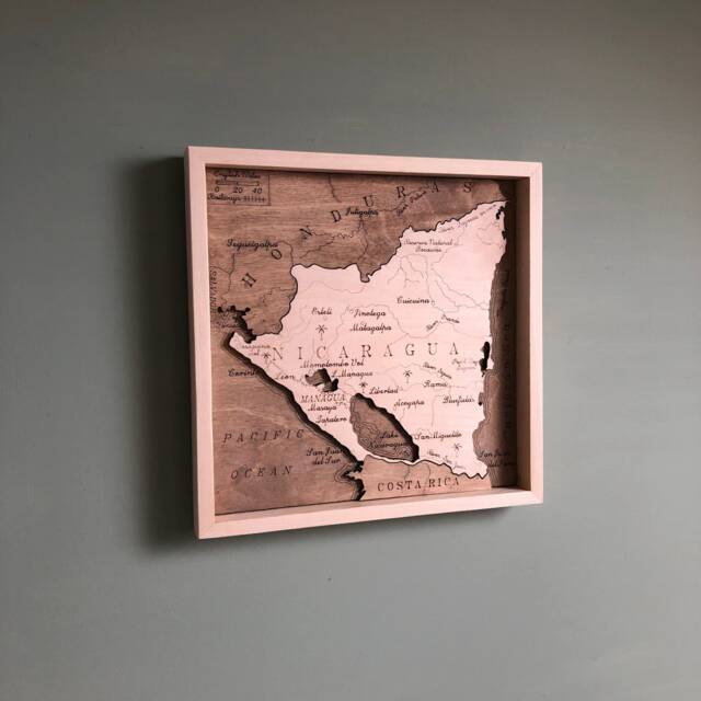 Handmade Nicaragua Wooden 3D Map Antique Style Wall Art - image 1