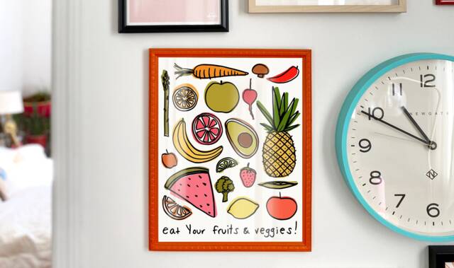 Eat Your Fruits & Veggies Art Print Digital Download - Printable Artwork Fruit Illustration House Warming - image 1