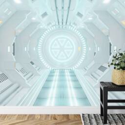 3D Spaceship Corridor Kids Room Mural, Peel & Stick Wallpaper - thumbnail 3
