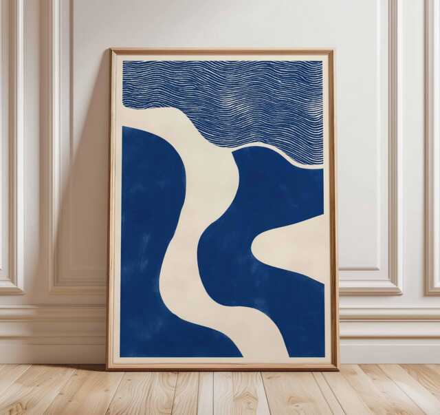 Abstract Blue Wall Art Modern Minimalist Poster Navy Geometric Print Scandinavian Home Decor Contemporary Mid Century - image 1