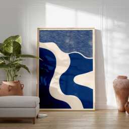 Abstract Blue Wall Art Modern Minimalist Poster Navy Geometric Print Scandinavian Home Decor Contemporary Mid Century - thumbnail 3