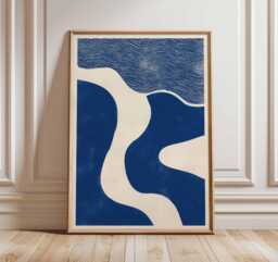 Abstract Blue Wall Art Modern Minimalist Poster Navy Geometric Print Scandinavian Home Decor Contemporary Mid Century - thumbnail 1