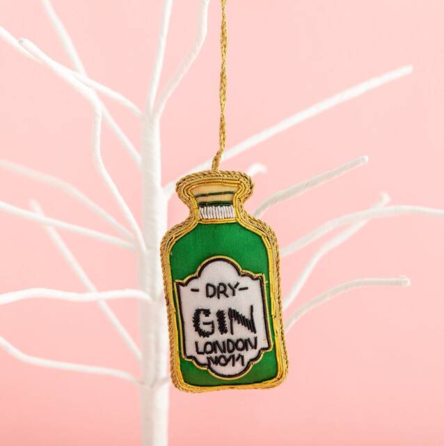 Embroidered Gin Tree Decoration - Unique Christmas Bauble Gift Ideas Festive Themed Gifts Decorations - image 1