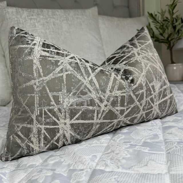 "Smoke Grey Cushion Cover, Lumbar Size Bed Cushion Grey Home Decor, Luxury Throw Pillow Cover 12"" X 20" - image 1