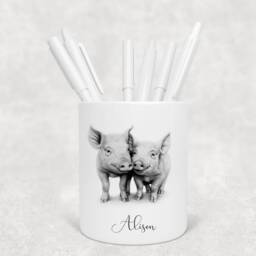 Personalised Pig Pencil Pot, Sketched Drawing, Makeup Brush Holder - thumbnail 3