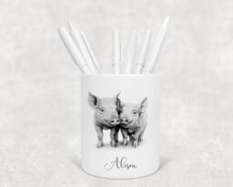 Personalised Pig Pencil Pot, Sketched Drawing, Makeup Brush Holder - thumbnail 1