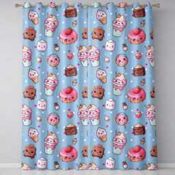 Kawaii Desserts & Donuts With Strawberry On Blue Background Seamless Pattern Readymade Eyelet Ring Top Thermal 100% Blackout Curtains - thumbnail 2