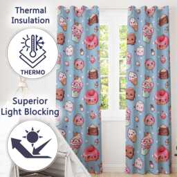 Kawaii Desserts & Donuts With Strawberry On Blue Background Seamless Pattern Readymade Eyelet Ring Top Thermal 100% Blackout Curtains - thumbnail 3