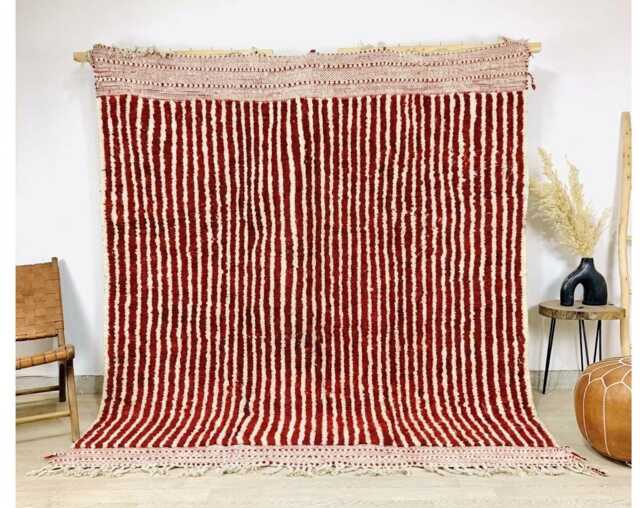 White Terracotta Stripe Shag Rug - Moroccan Rugs Tufted High Pile Wool Decor Large Area Floor Hand Carpet - image 1