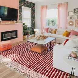 White Terracotta Stripe Shag Rug - Moroccan Rugs Tufted High Pile Wool Decor Large Area Floor Hand Carpet - thumbnail 3