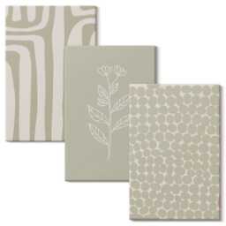 Canvas Set Of 3 - Plant & Geometric Patterns in Subdued Colors, Green Wall Art Large, Natural Textures Decor - thumbnail 2