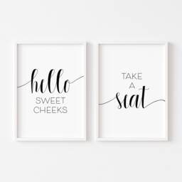 Set Of 2 Bathroom Prints - Modern Neutral Wall Art Minimalist Decor Boho Toilet Room Hello Sweet Cheeks - thumbnail 3