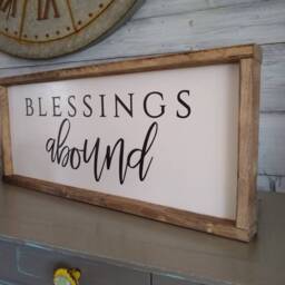 Blessings Abound, Wooden Sign, Wall Decor, Home, Blessed, Thankful, Christian Art, Wood Home Vintage, Frame, Hand Painted - thumbnail 2