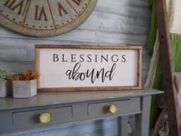 Blessings Abound, Wooden Sign, Wall Decor, Home, Blessed, Thankful, Christian Art, Wood Home Vintage, Frame, Hand Painted - thumbnail 1