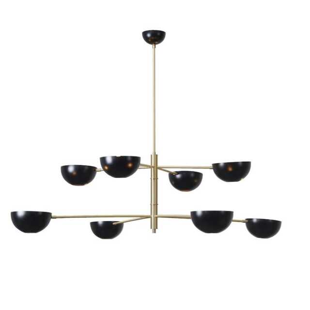 Sputnik Chandelier, Modern Brass Lighting, Black Bowl Pendant Light, Mid Century Style - image 1