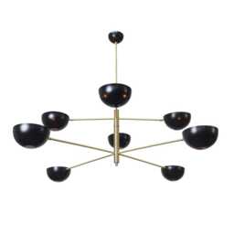 Sputnik Chandelier, Modern Brass Lighting, Black Bowl Pendant Light, Mid Century Style - thumbnail 2